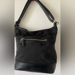 Coach Black Signature Jacquard Shoulder Bag with Silver Hardware